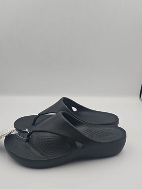 Black Croc Thong Sandals